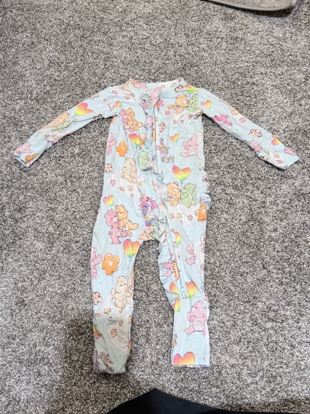 Care Bears Pastel Blue Rainbow Heart Print Footed One-Piece
